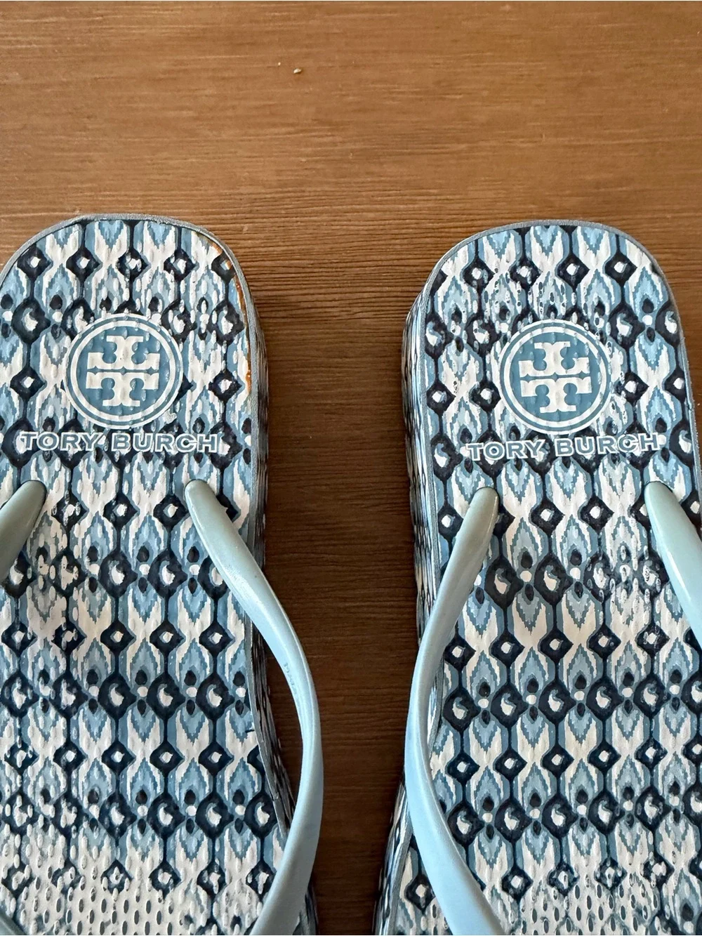 Tory Burch Light Blue Strappy Logo Flip Flops